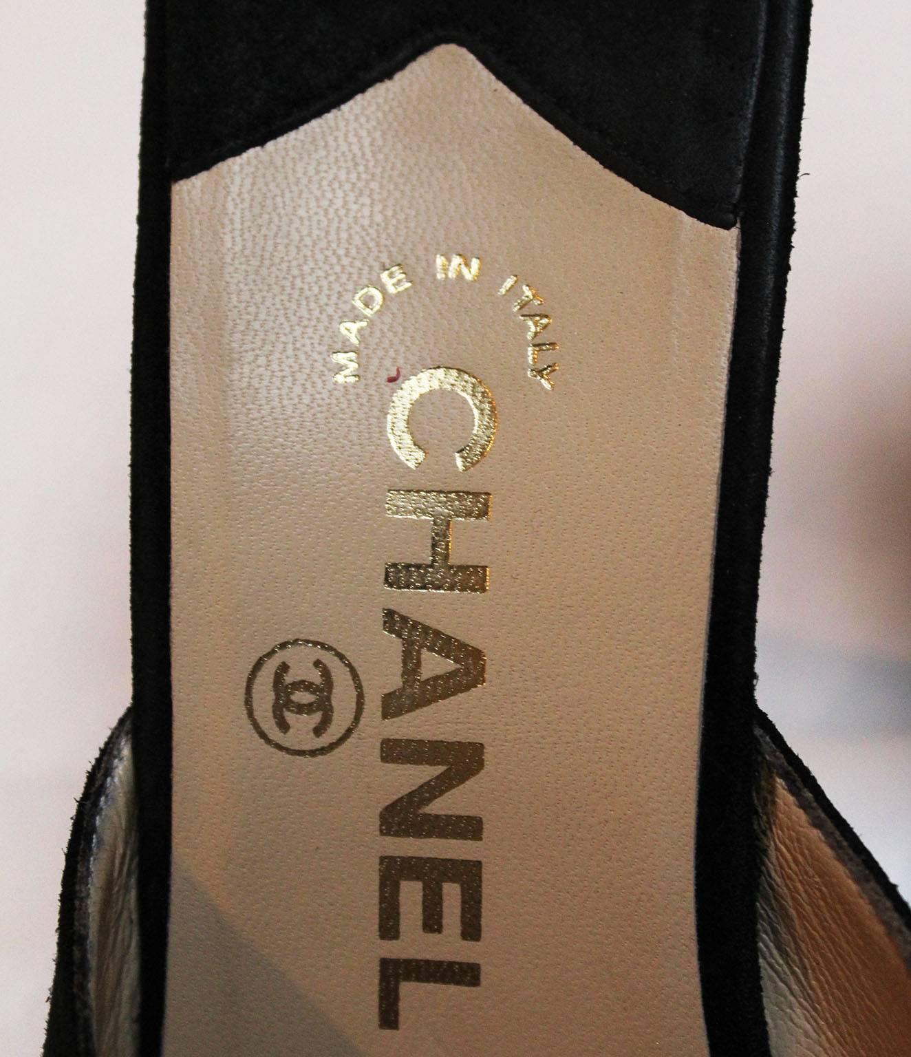1990s Chanel Black Suede Mules 3