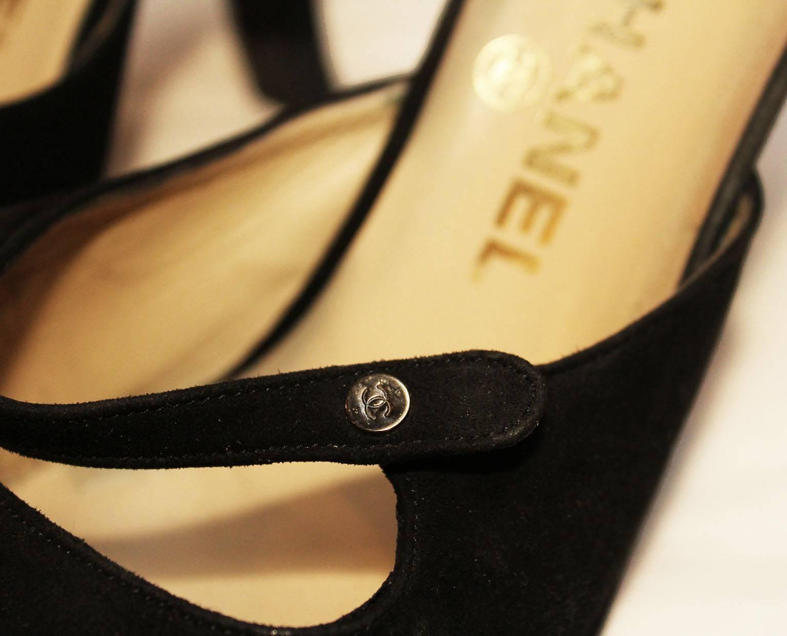 1990s Chanel Black Suede Mules 1