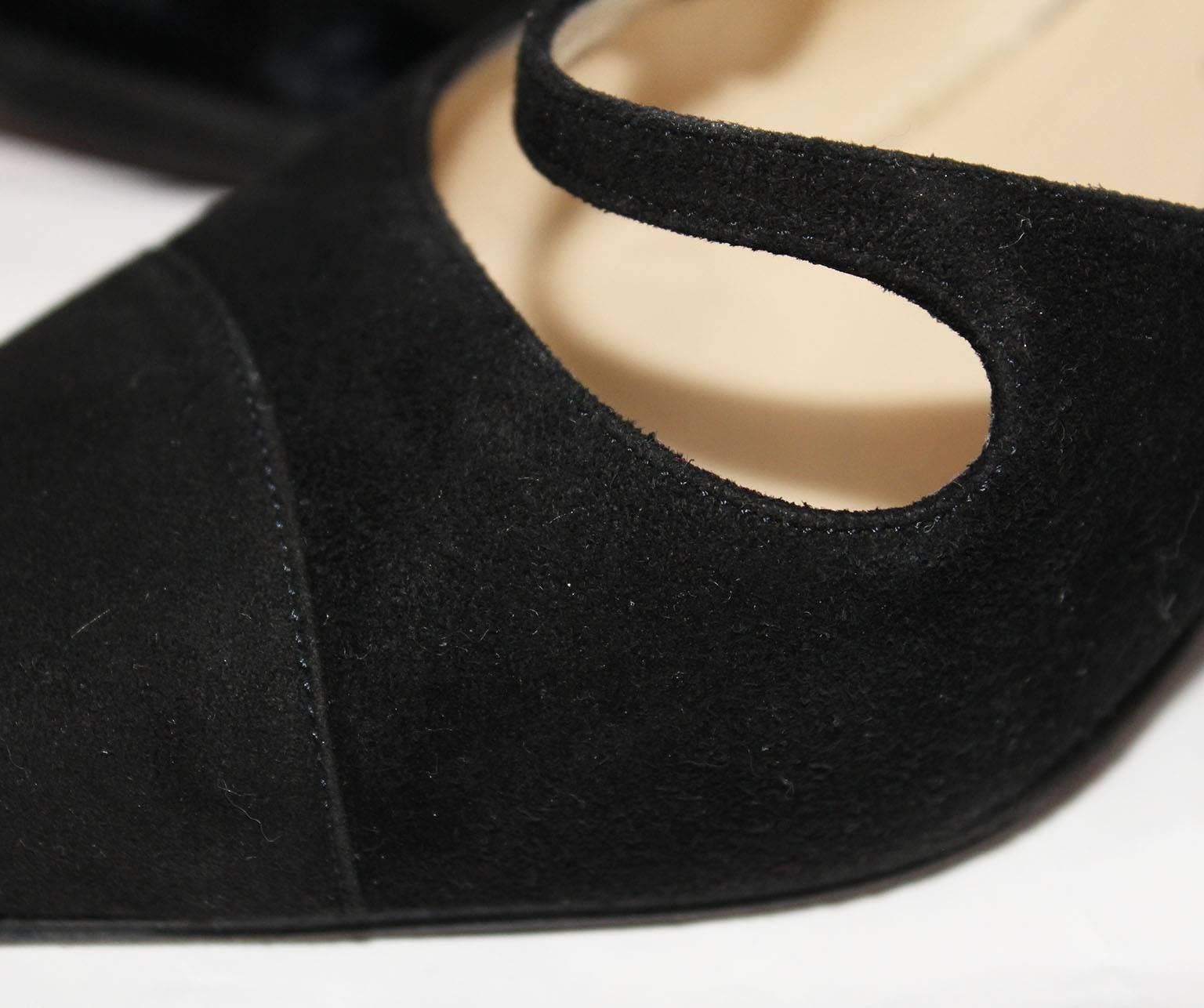 1990s Chanel Black Suede Mules 2