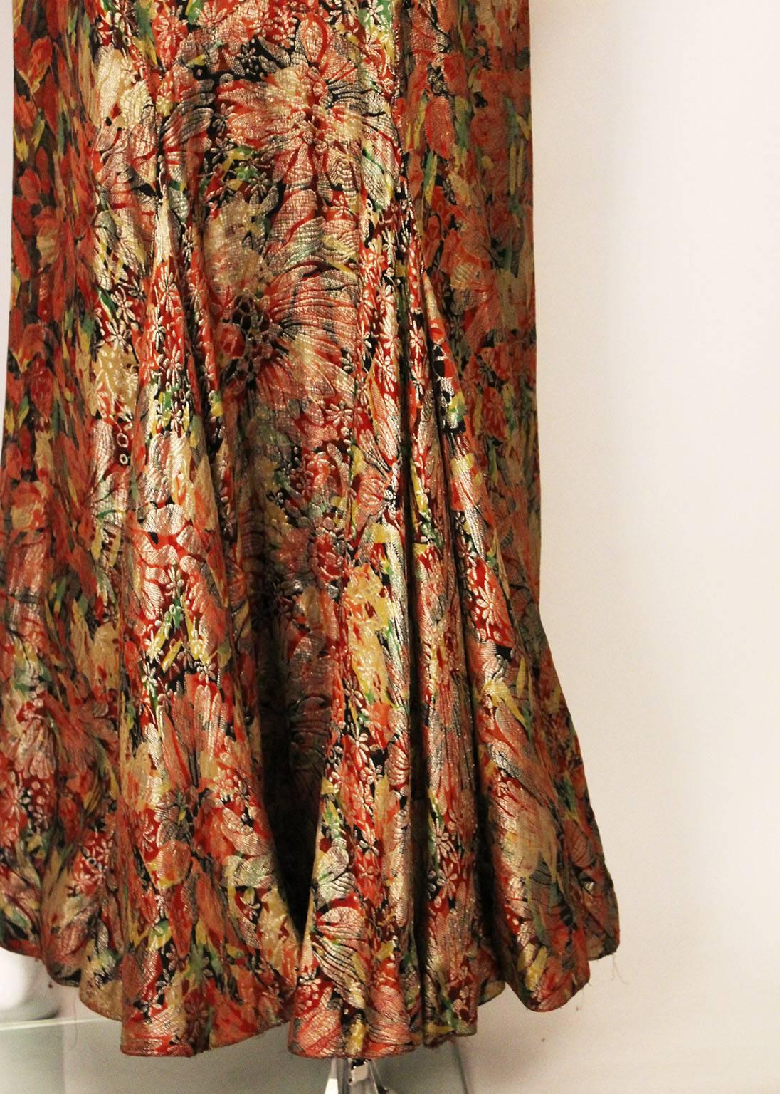 1930s Colourful Silk and Floral Lame Gown 1