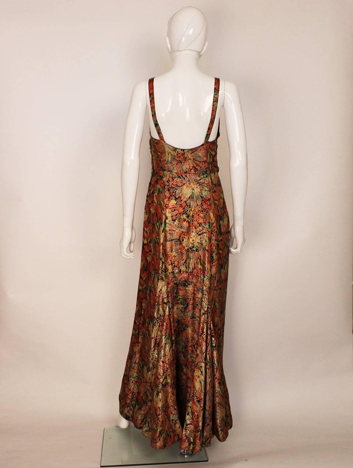 1930s Colourful Silk and Floral Lame Gown In Good Condition In London, GB