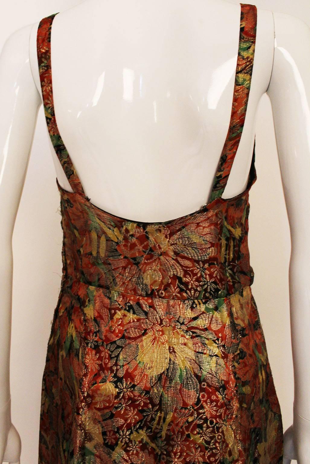 1930s Colourful Silk and Floral Lame Gown 2