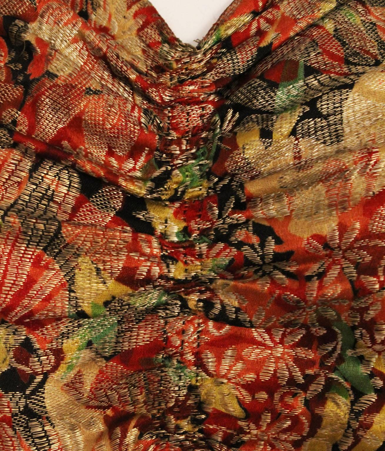1930s Colourful Silk and Floral Lame Gown 3