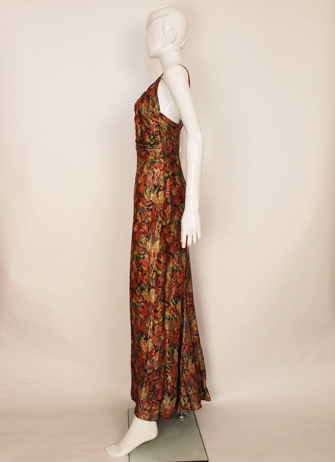 Brown 1930s Colourful Silk and Floral Lame Gown