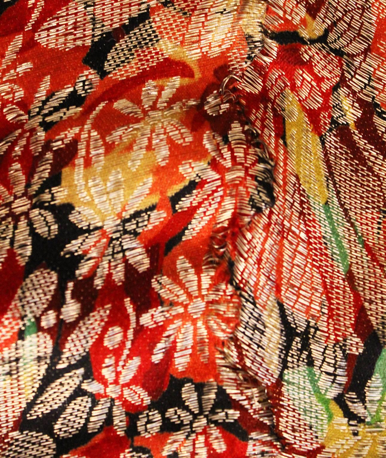 1930s Colourful Silk and Floral Lame Gown 5