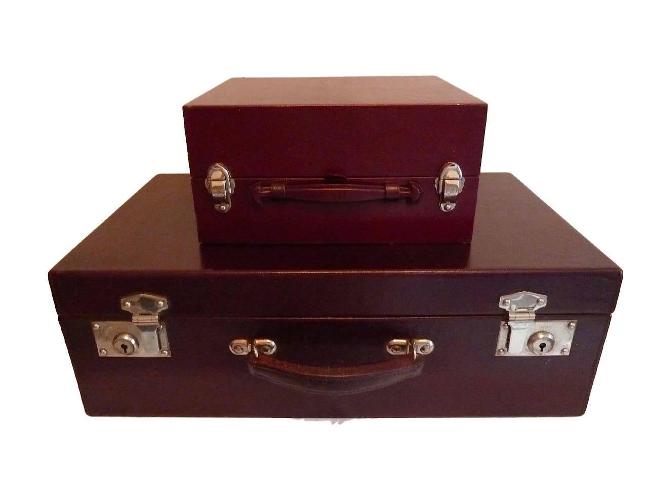 Women's or Men's Rare 1940's Louis Vuitton Burgundy Leather Double Vanity Travelling Case