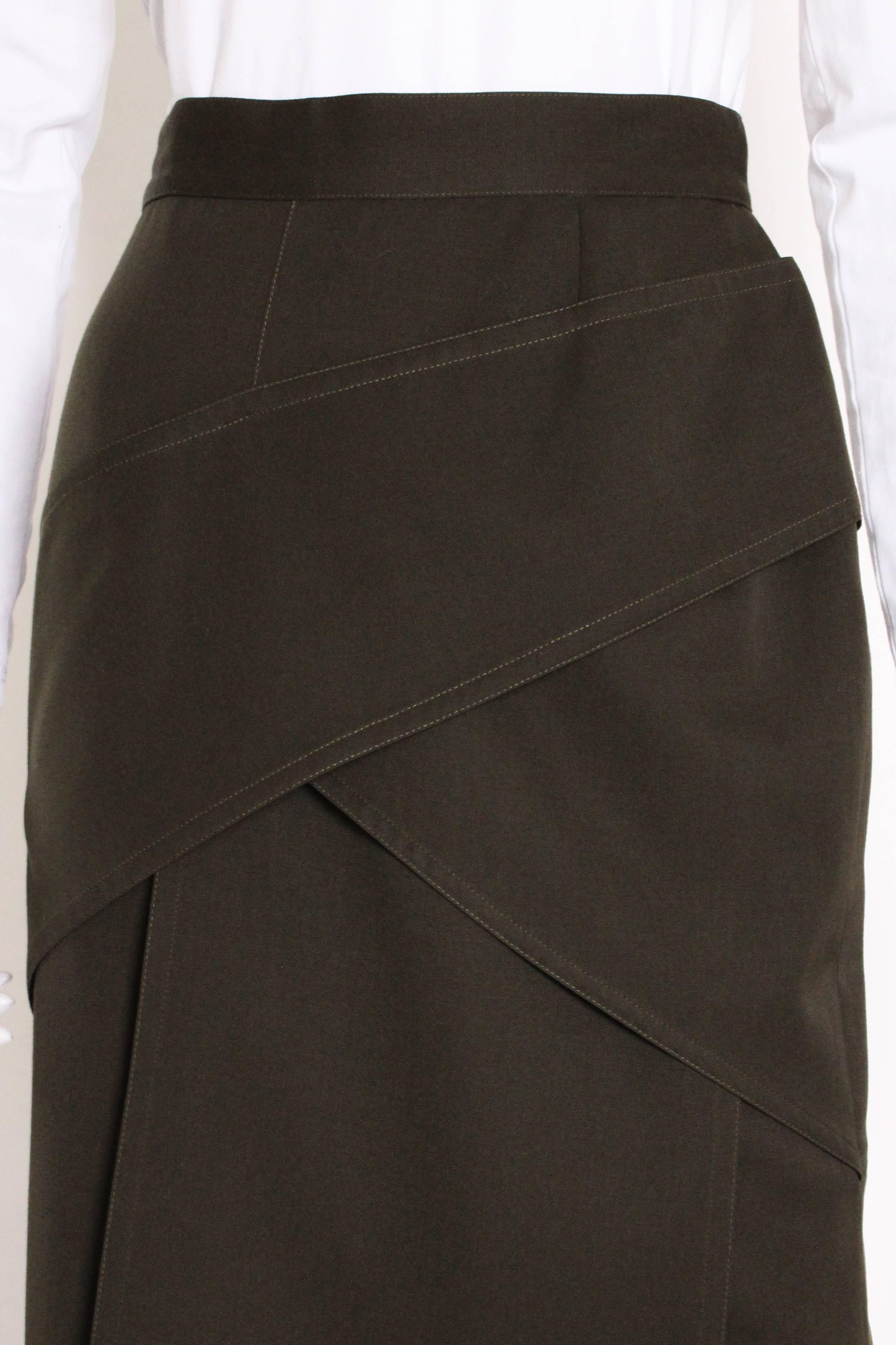 Gianni Versace Khaki Green Wool Skirt 1