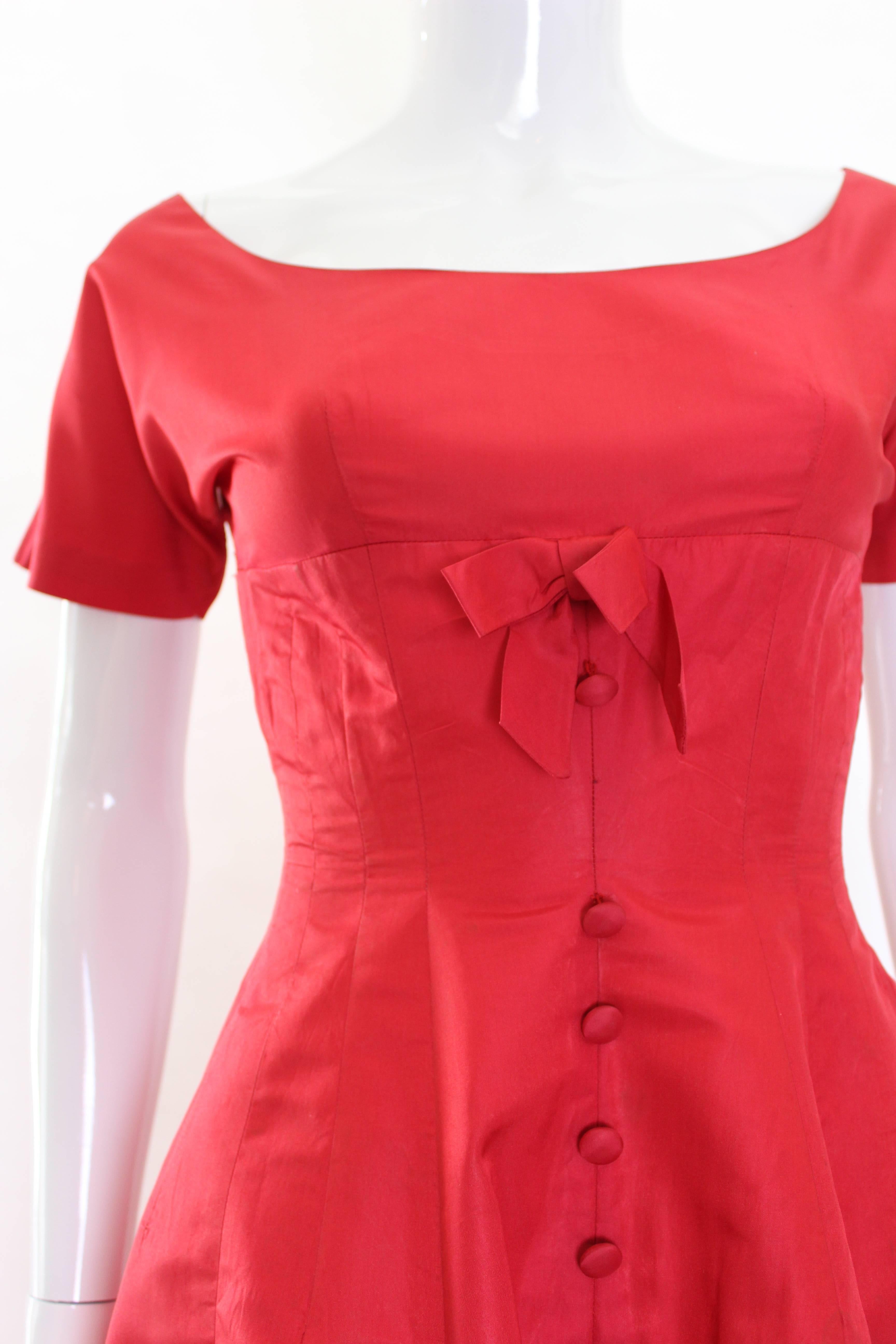 Women's 1950s Crimson Red Satin Vintage Prom Style Dress