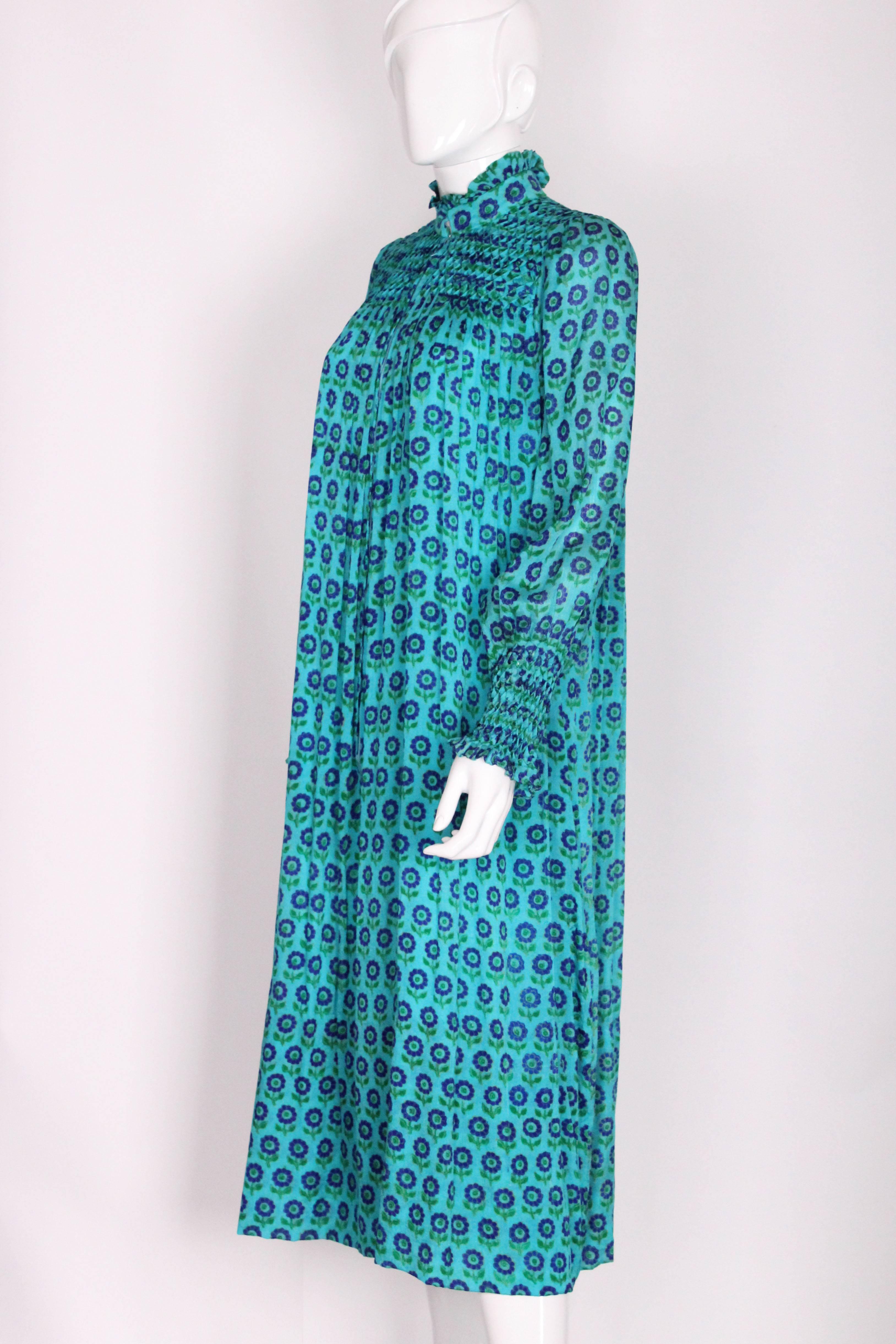 Blue 1970s Harrods Silk Smock Dress
