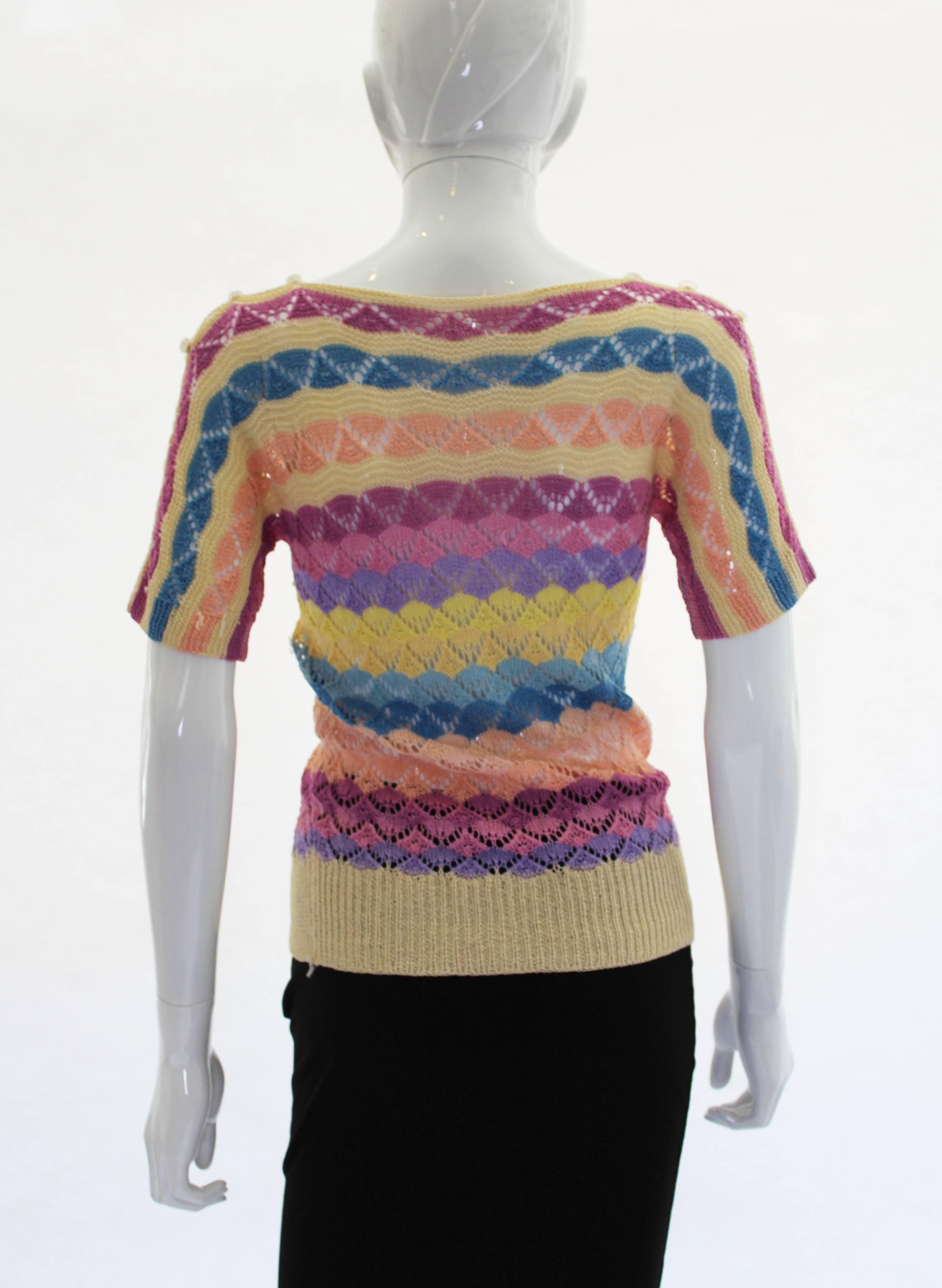 1920s Multicolour Stripe Crochet Jumper In Excellent Condition In London, GB