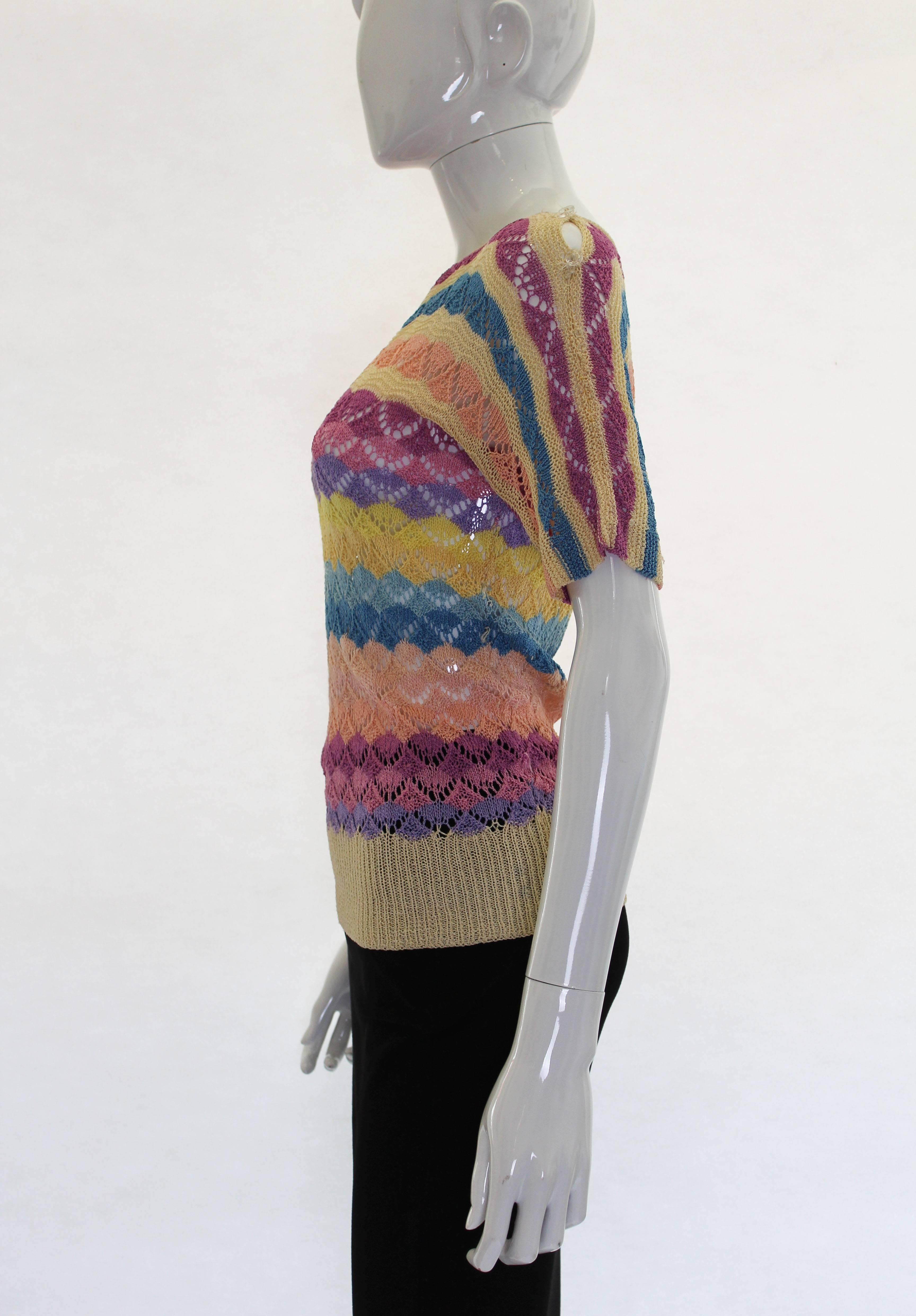 Brown 1920s Multicolour Stripe Crochet Jumper