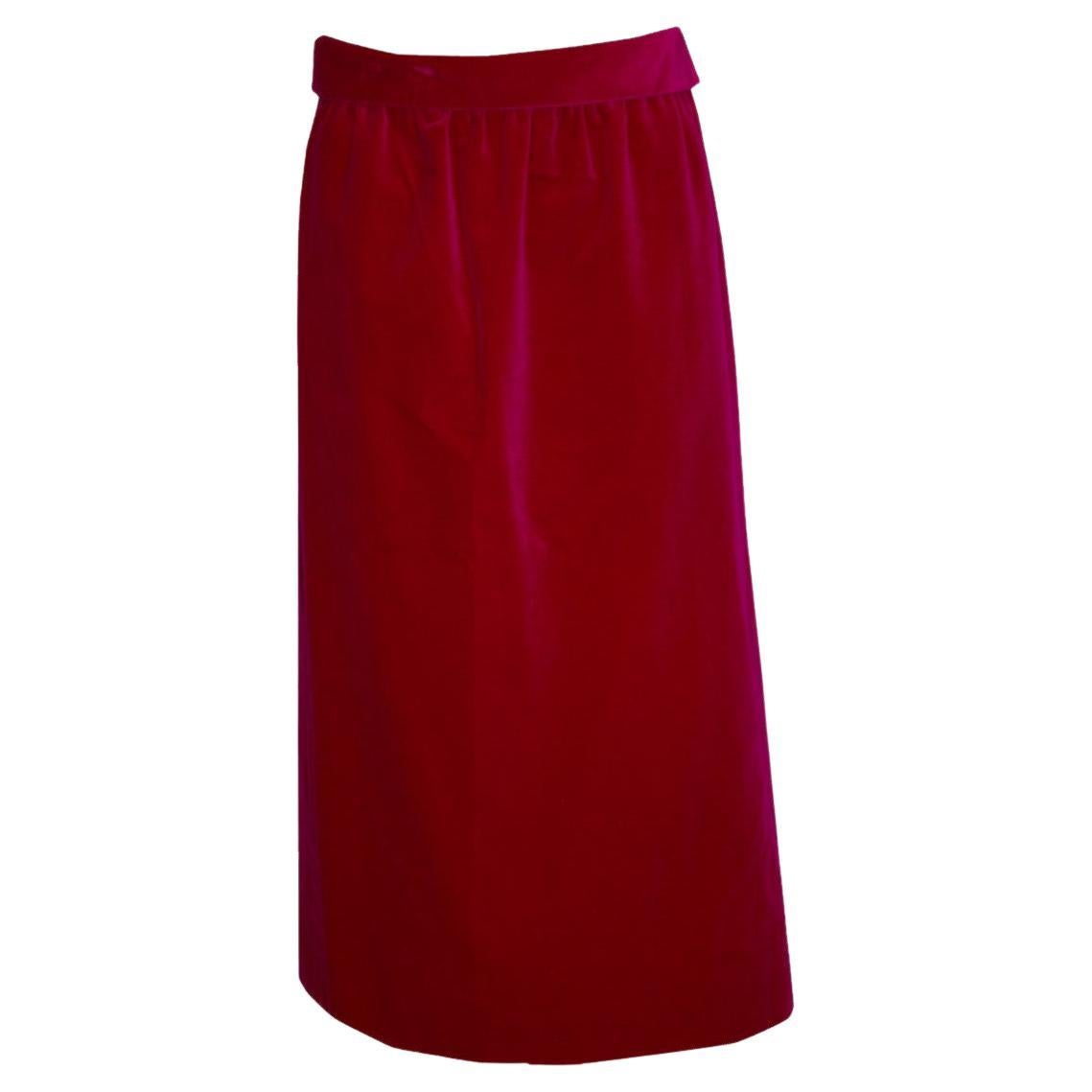 Jupe vintage en velours rose avec ceinture retournée