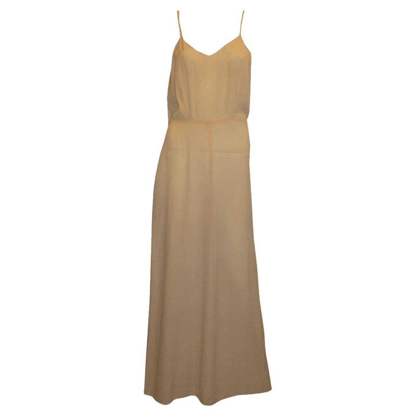 Vintage Elfenbeinfarbenes Seidenslipkleid mit V-Ausschnitt vorne und hinten