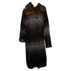 Black and Ivory Wool / Mohair coat with Fur Collar