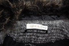 Black and Ivory Wool / Mohair coat with Fur Collar
