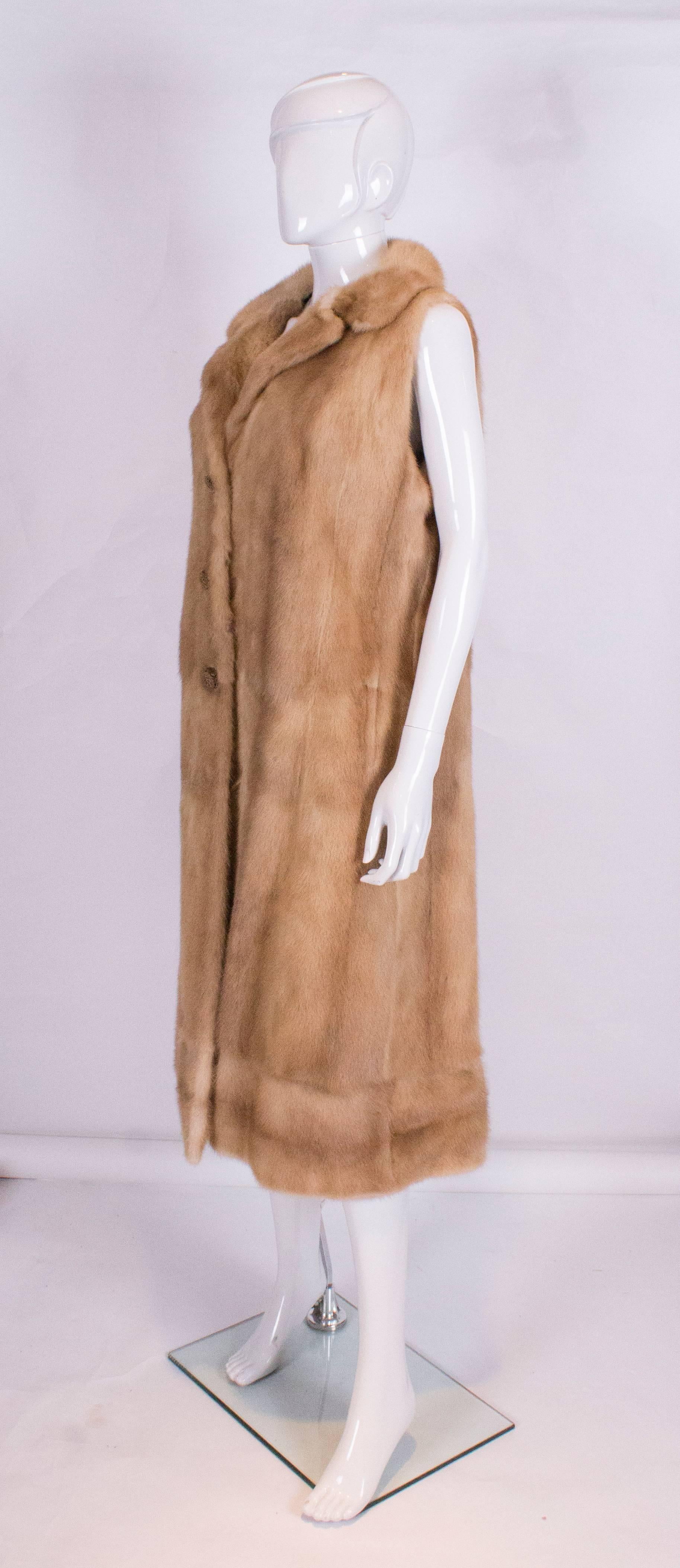 Brown Sleaveless Long Mink Waistcoat