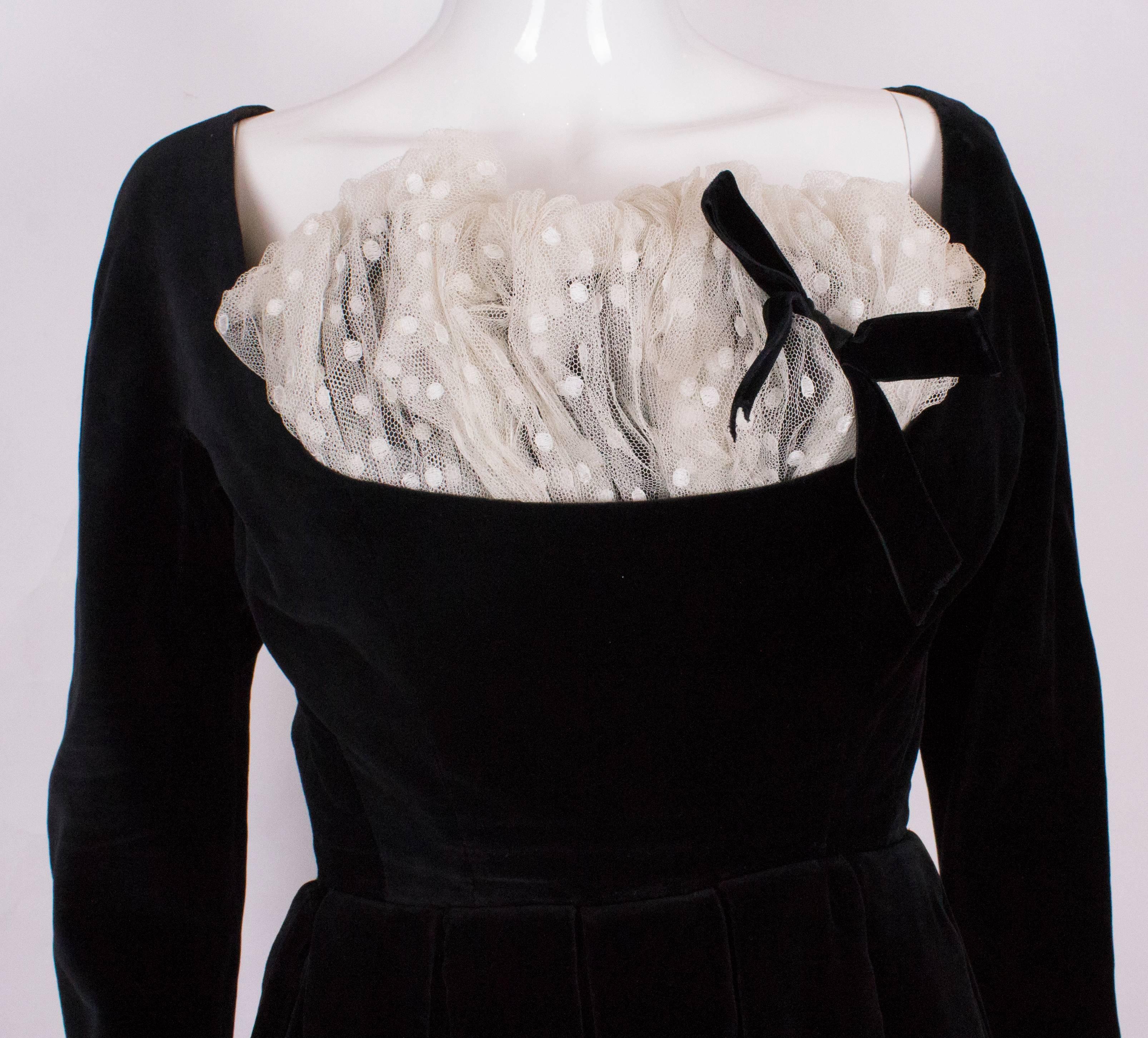 Women's A vintage 1950s Black velvet and lace cocktail dress Very Dior
