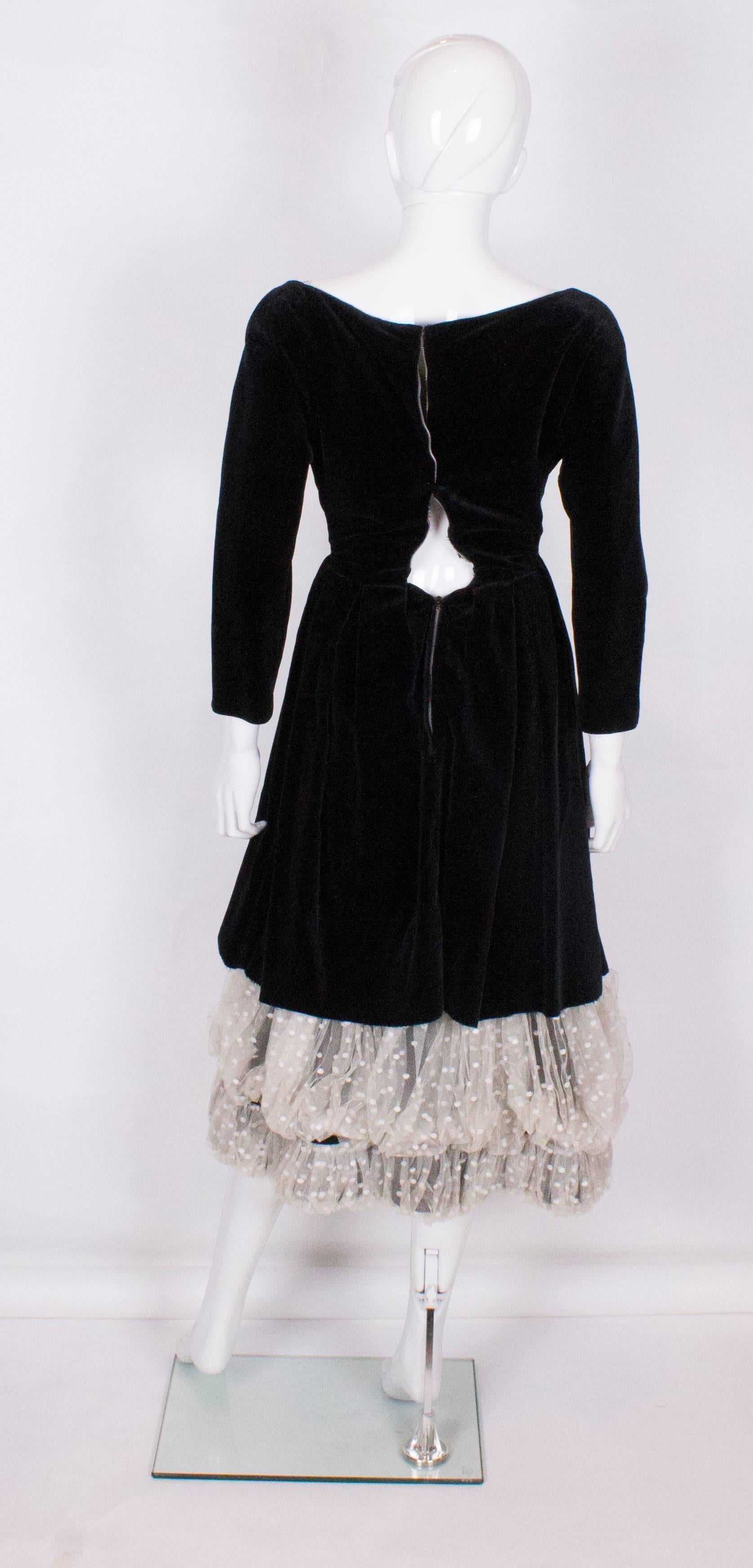 A vintage 1950s Black velvet and lace cocktail dress Very Dior In Good Condition In London, GB