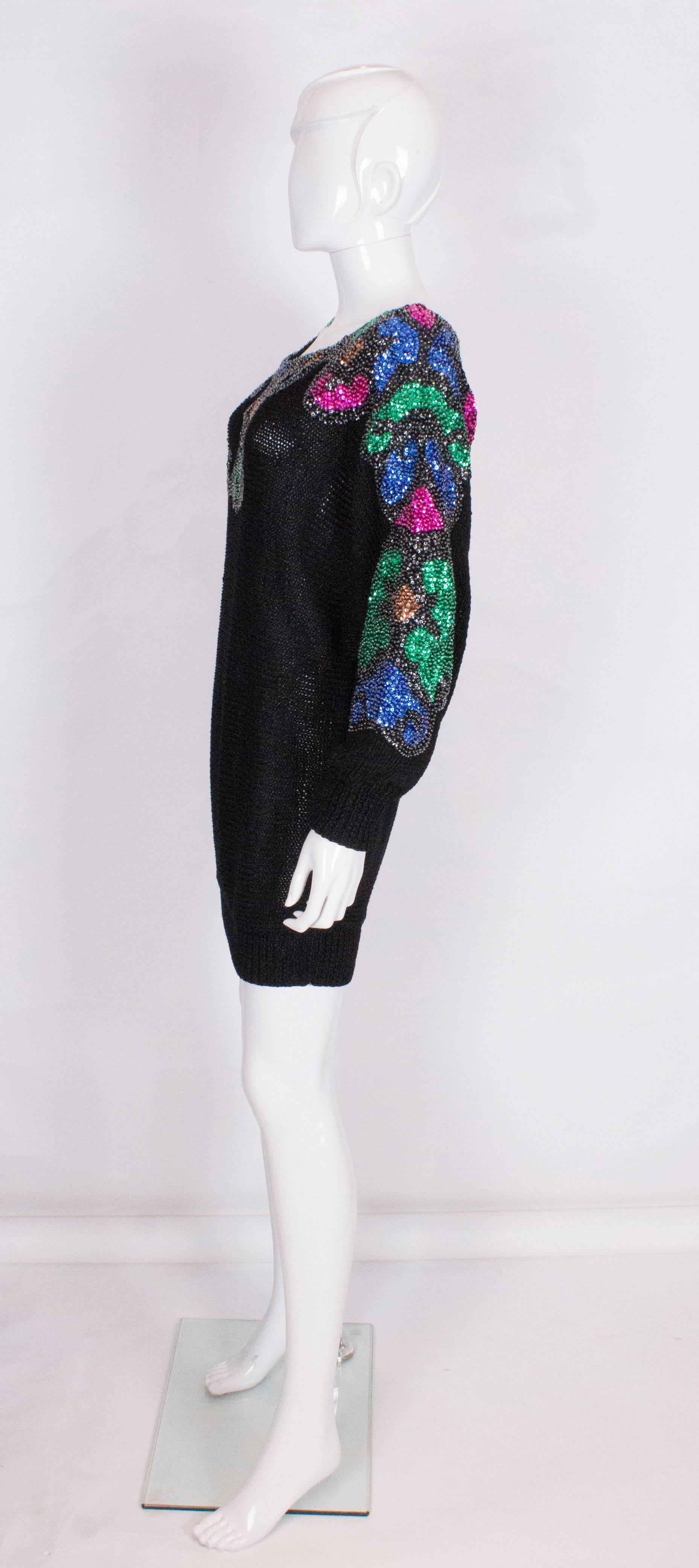 Black Sequin and Beaded Evening Sweater by Mannell