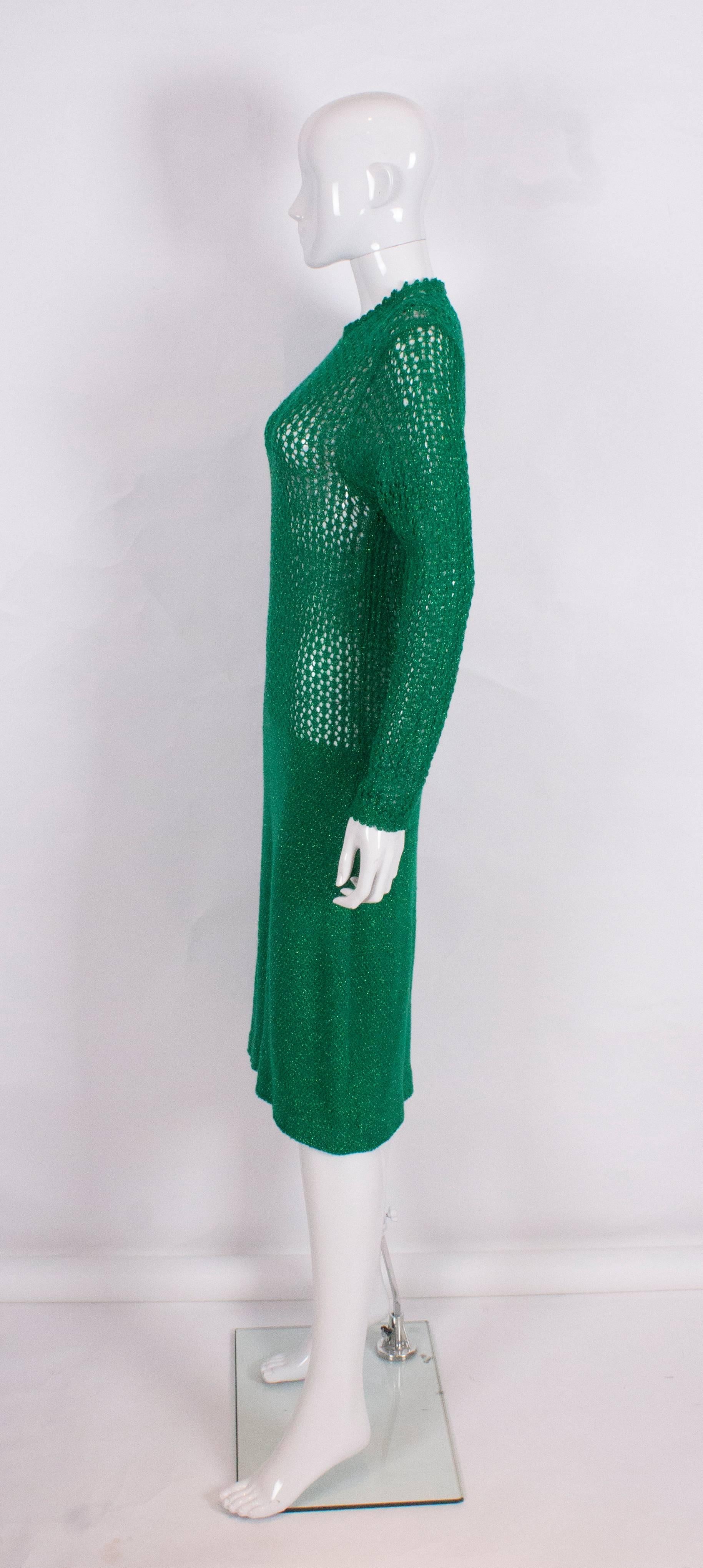A Sparkly Green Knitted Crochet Dress In Excellent Condition In London, GB