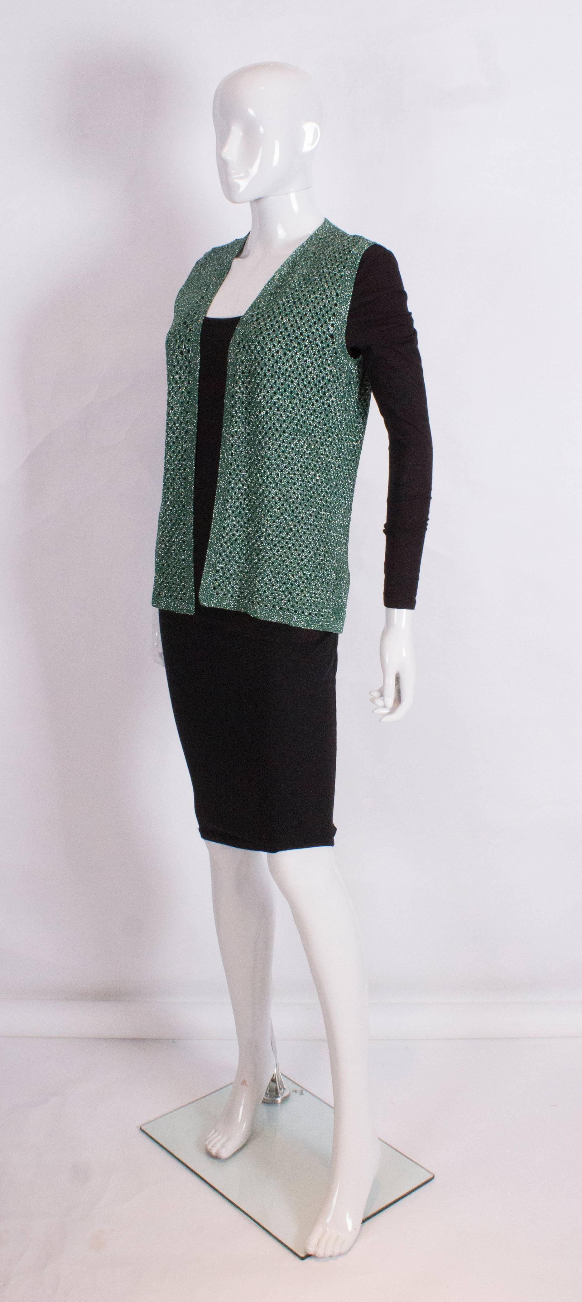 Black Green and Silver Crochet Gilet