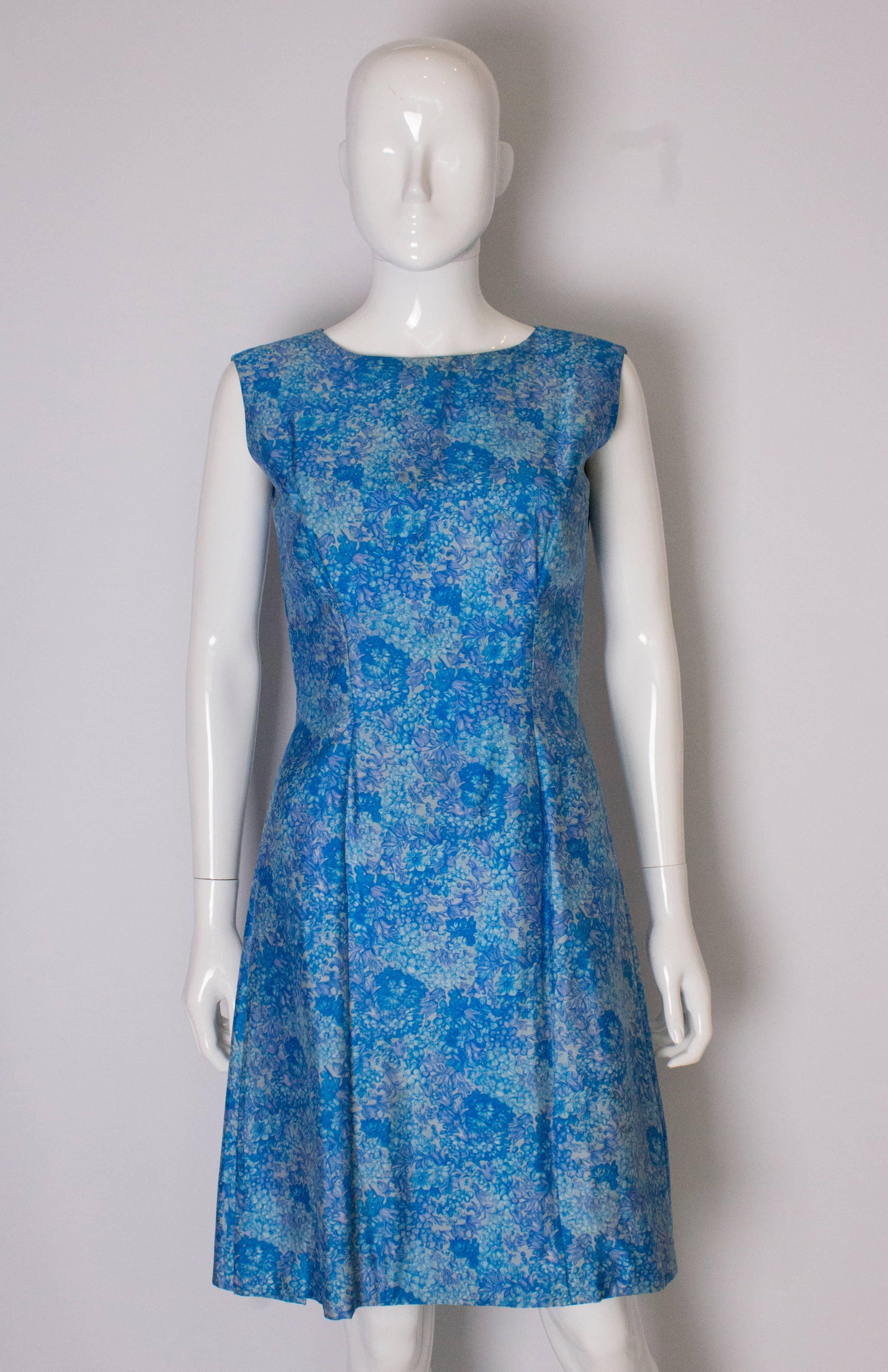 A Vintage 1960s blue printed Cocktail Dress and sheer matching Jacket 4