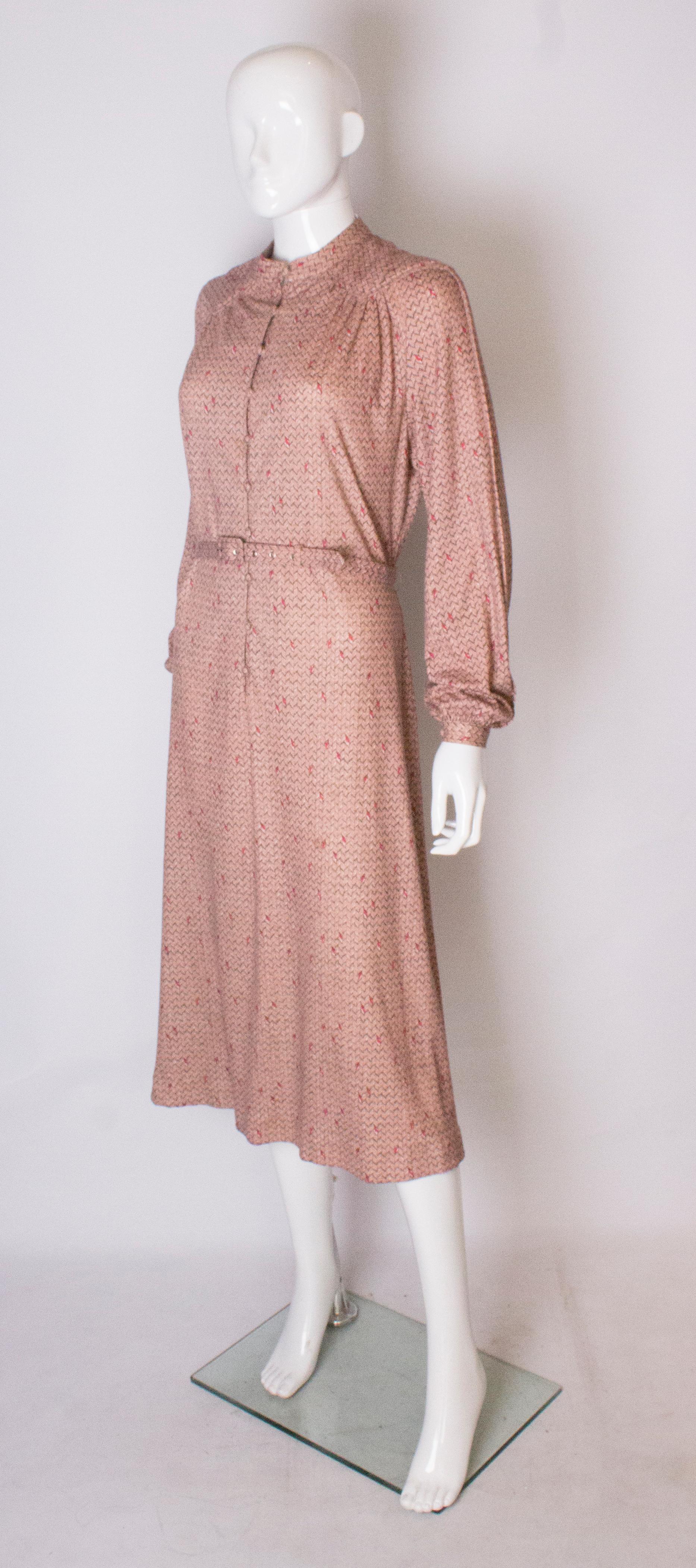 Brown Vintage Jerseymasters Print Dress For Sale