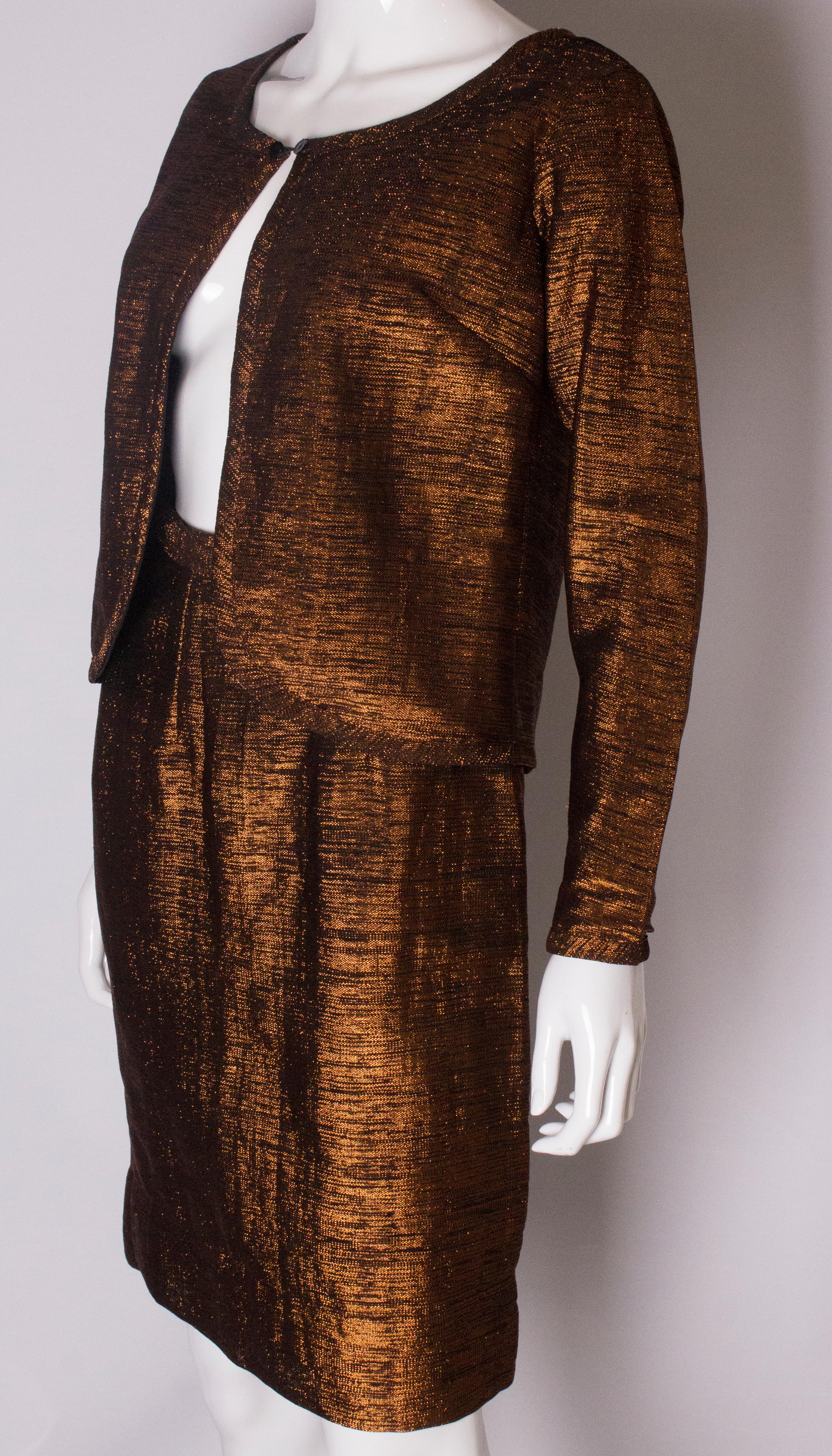 Brown Bronze Vintage Cocktail Skirt Suit For Sale