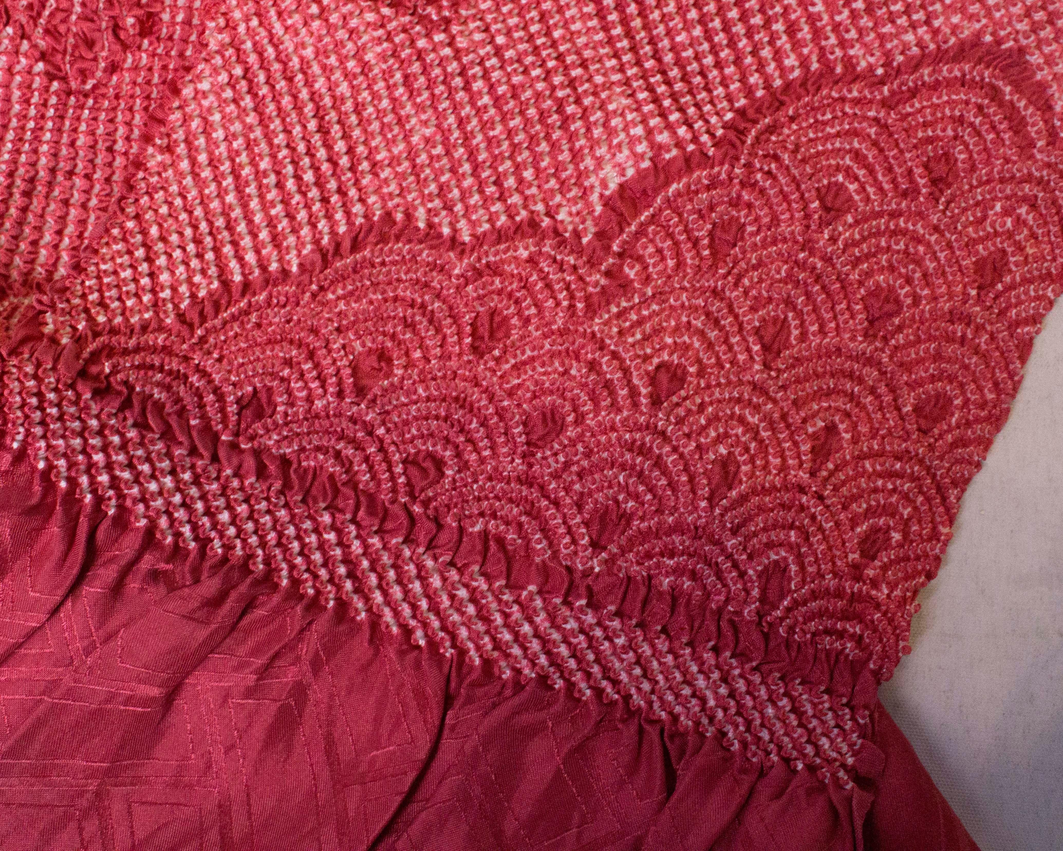 Women's Vintage Rose Pink Silk Scarf with Shibori Detail
