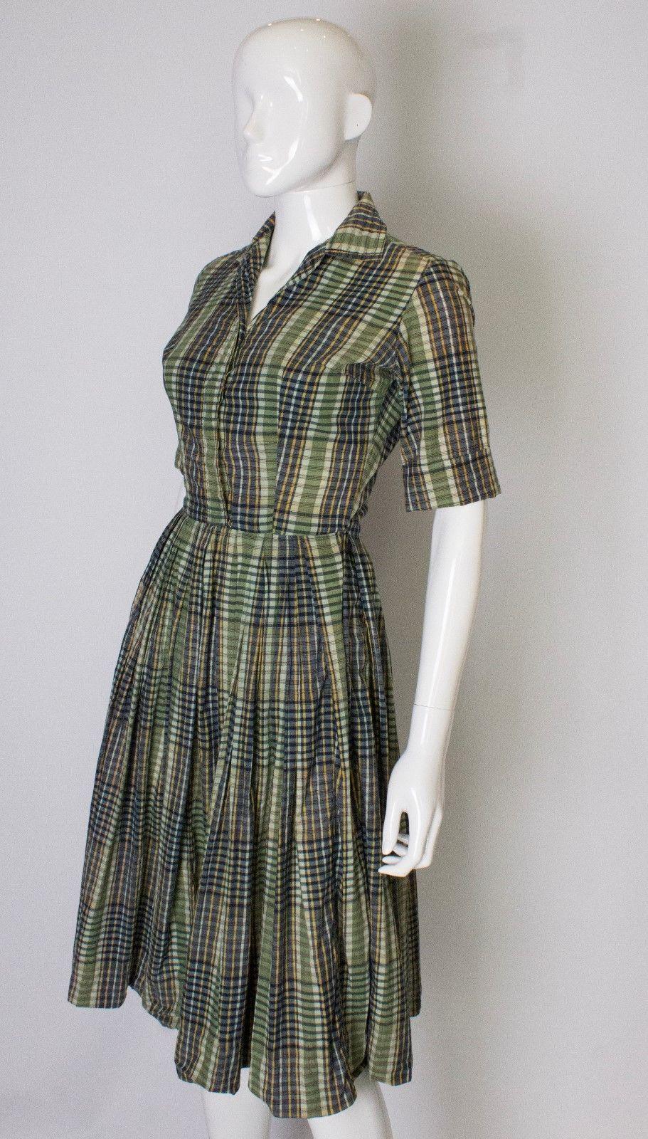 Gray A vintage 1950s gingham striped cotton day dress by Neiman Marcus