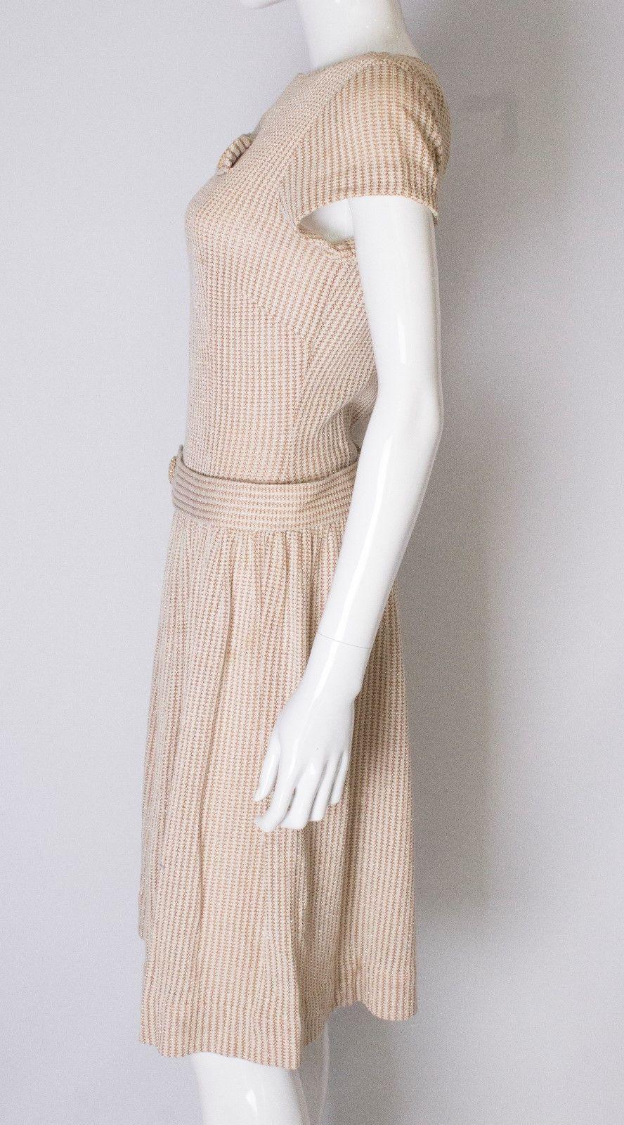 Women's A vintage 1950s cream knitted drop waist glitter thread dress size S Small 