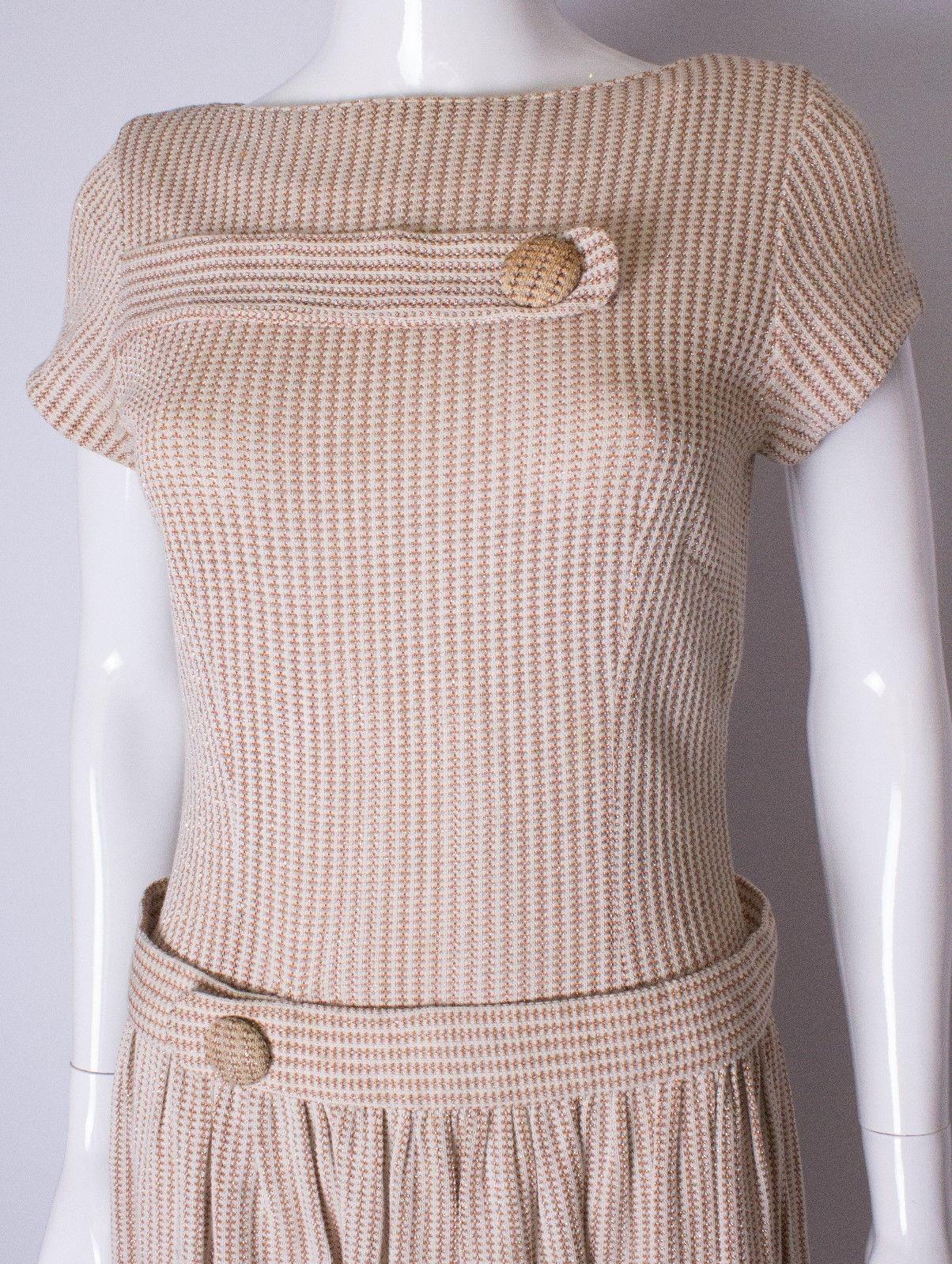 A vintage 1950s cream knitted drop waist glitter thread dress size S Small  1