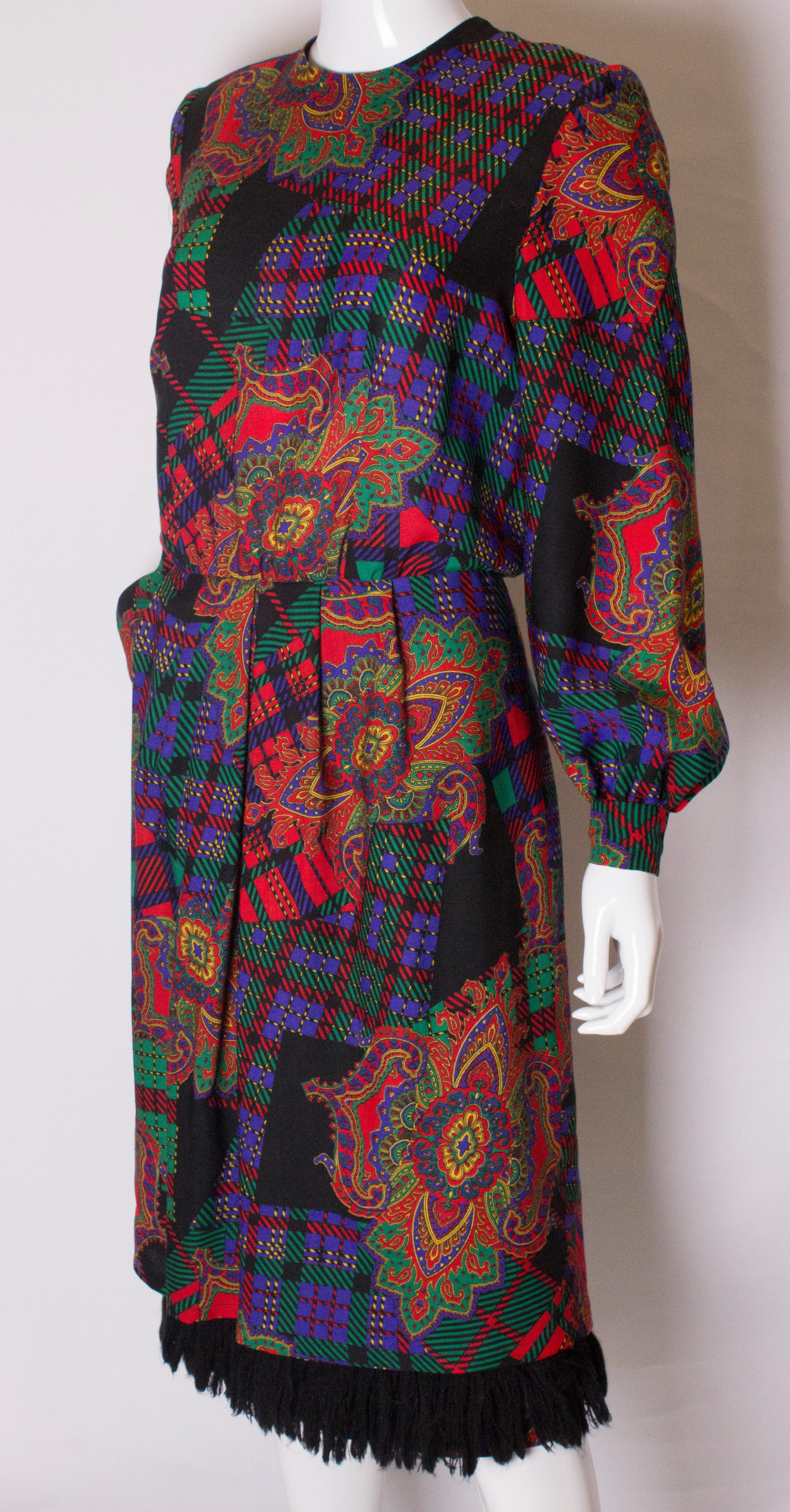 Vintage Donald Campbell Dress with Fringing at Hem In Good Condition For Sale In London, GB