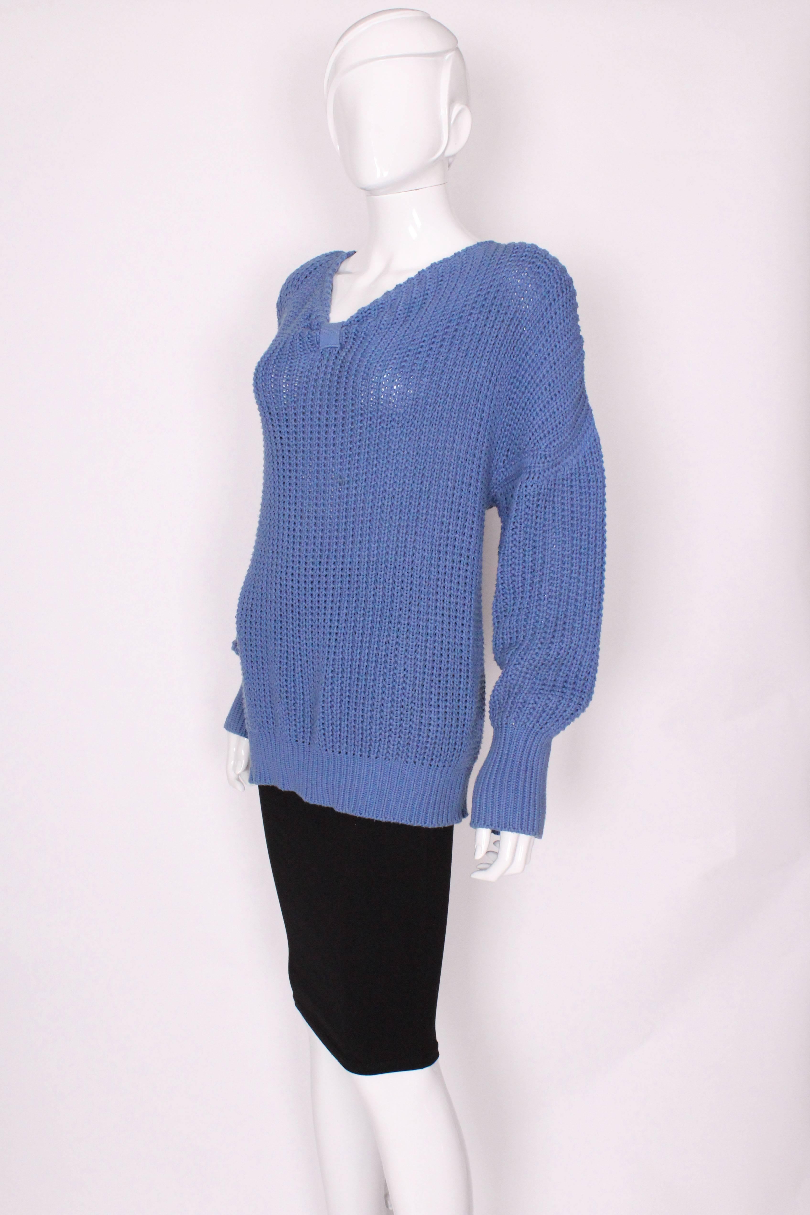 Vintage 1980s Jean Muir Blue Jumper In Excellent Condition For Sale In London, GB