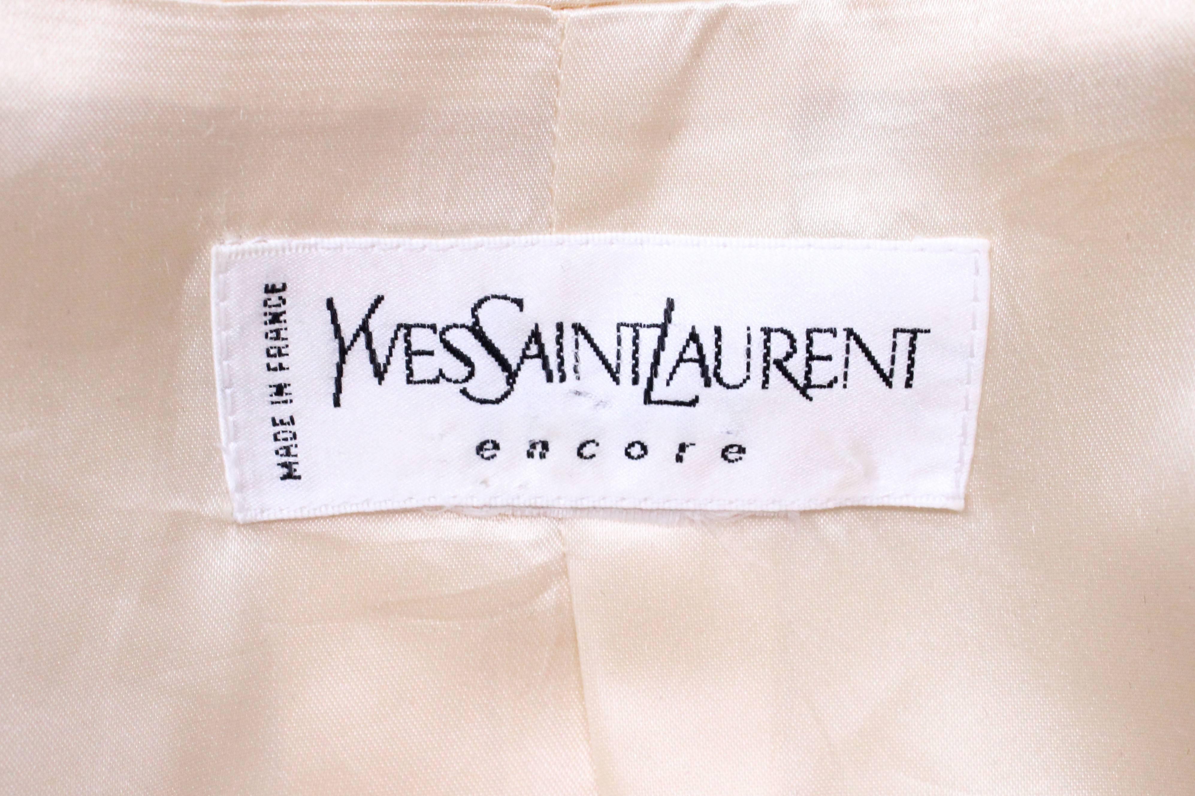 A vintage 1990s Yves Saint Laurent Cream Jacket For Sale 3