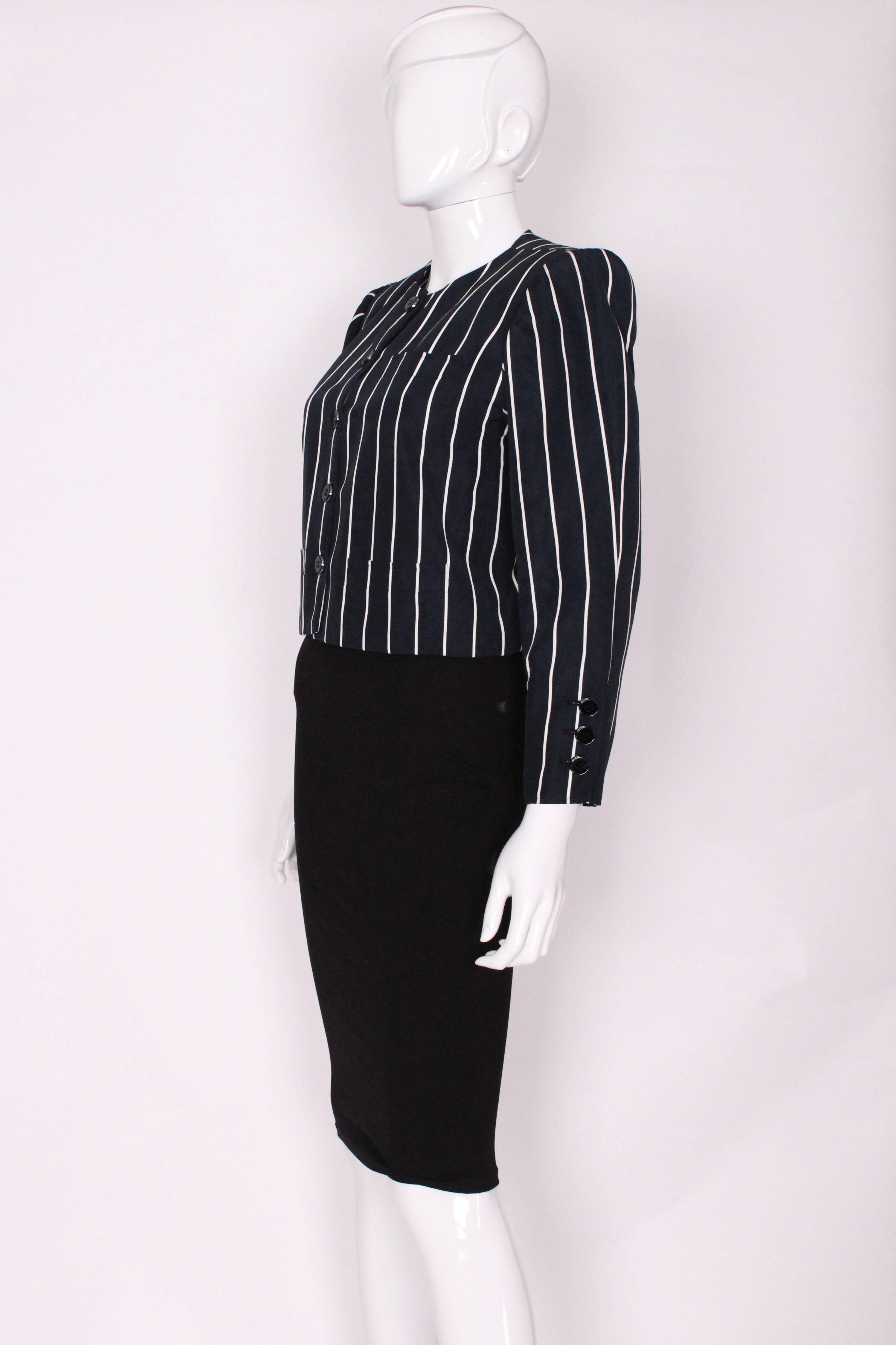 Black A vintage 1980s Yves Saint Laurent  Navy and White Striped Crop Jacket