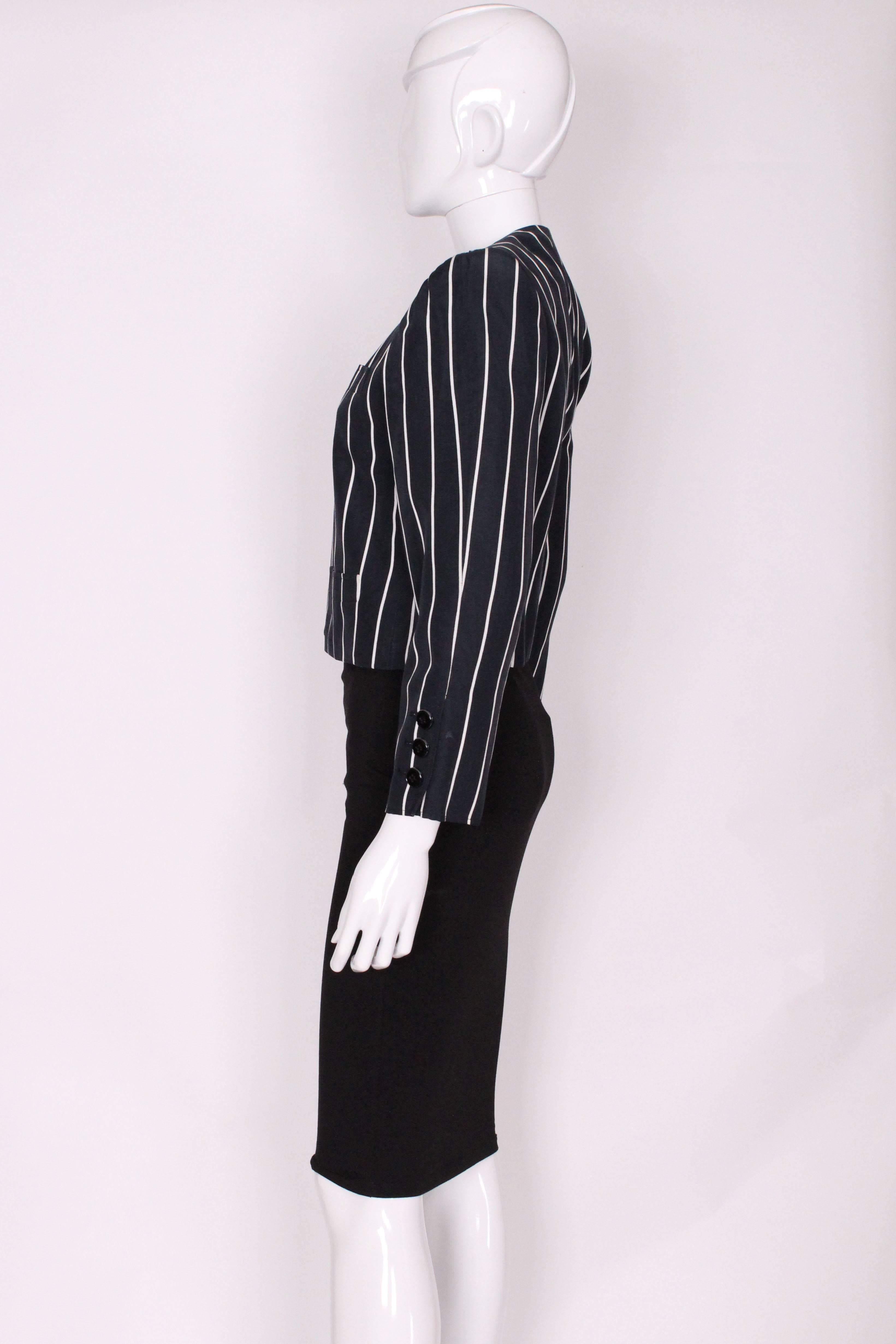 A vintage 1980s Yves Saint Laurent  Navy and White Striped Crop Jacket In Good Condition In London, GB