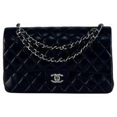CHANEL Classic Medium Double Flap bag Black Lambskin Silver hardware