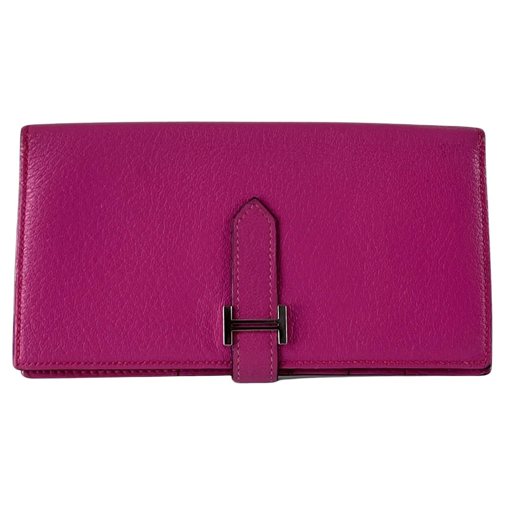 Hermès Billetera Béarn Piel Rosa Herrajes Dorados 2008 en venta