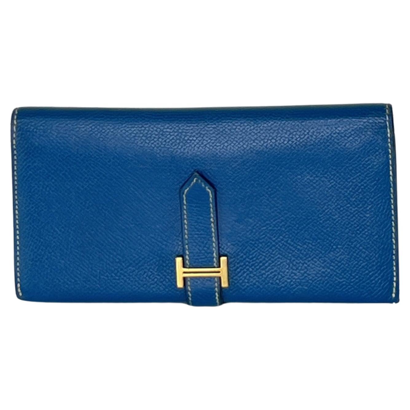 Hermès Béarn Brieftasche Blau Leder Gold Hardware 2010 im Angebot