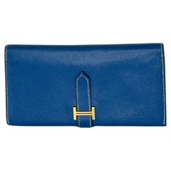 Hermès Béarn Brieftasche Blau Leder Gold Hardware 2010