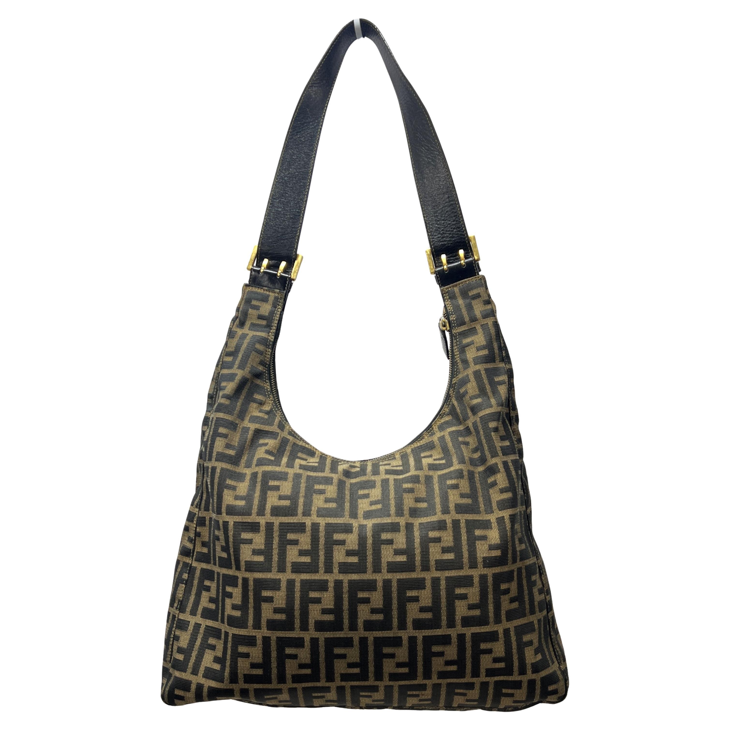 Fendi Borsa Hobo in tela Zucca in pelle marrone