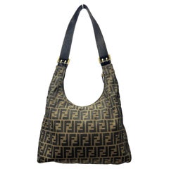 Fendi Zucca Canvas Hobo Bag Brown Leather Fendi Zucca Canvas Hobo Bag Brown Leather