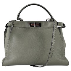 Fendi Peekaboo Gray Leather Top-Handle Bag with Strap