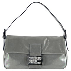 Fendi Baguette Silver Leather Shoulder Bag