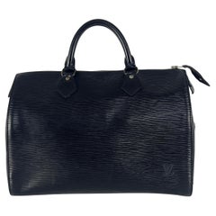 Louis Vuitton Speedy 30 Top Handle Bag Black Leather Gold 1990