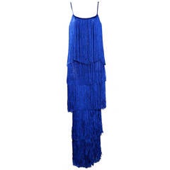 Vintage 70's Ann Salens Bleu Fringed Knit Dress