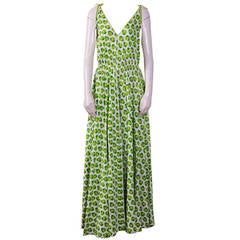 Miss Dior Vintage 70's Green Apple Print Cotton Dress