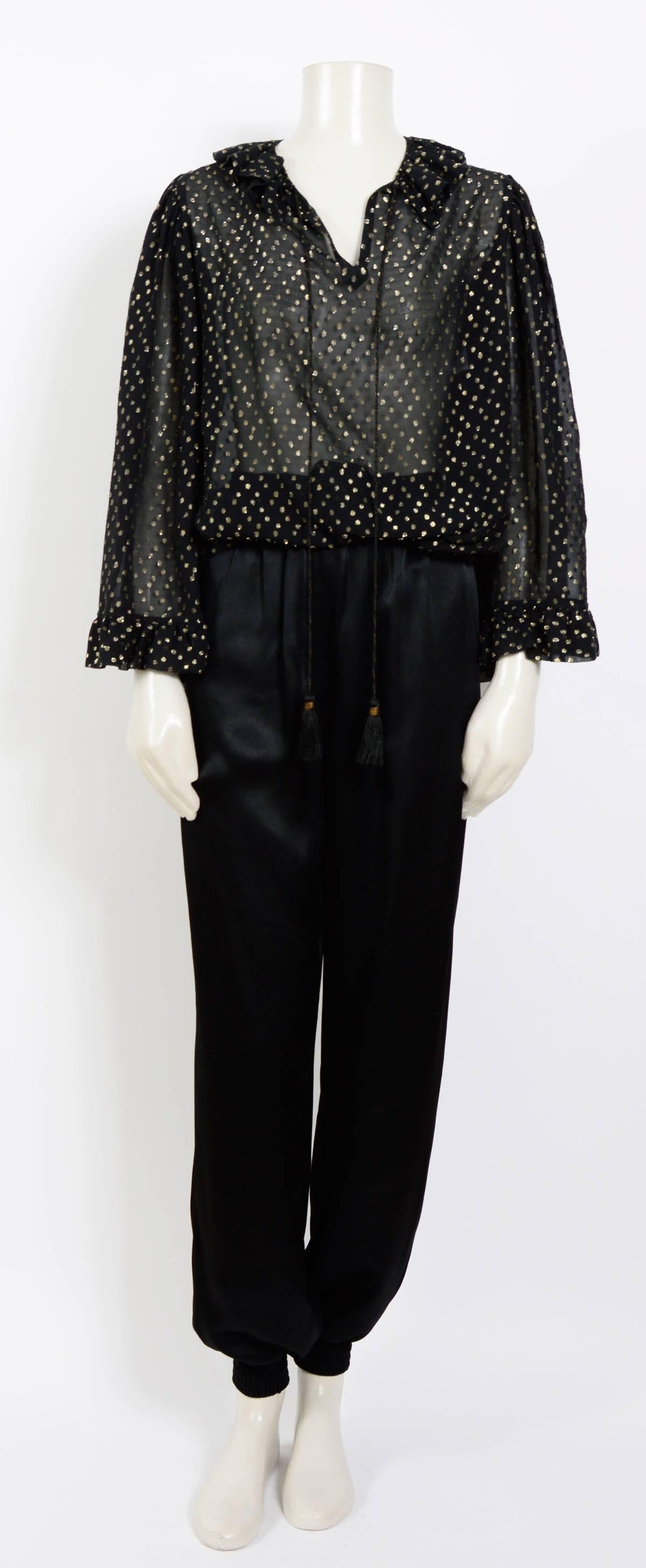 Yves Saint Laurent 1970's Black Silk Satin Crepe Harem Trousers 1