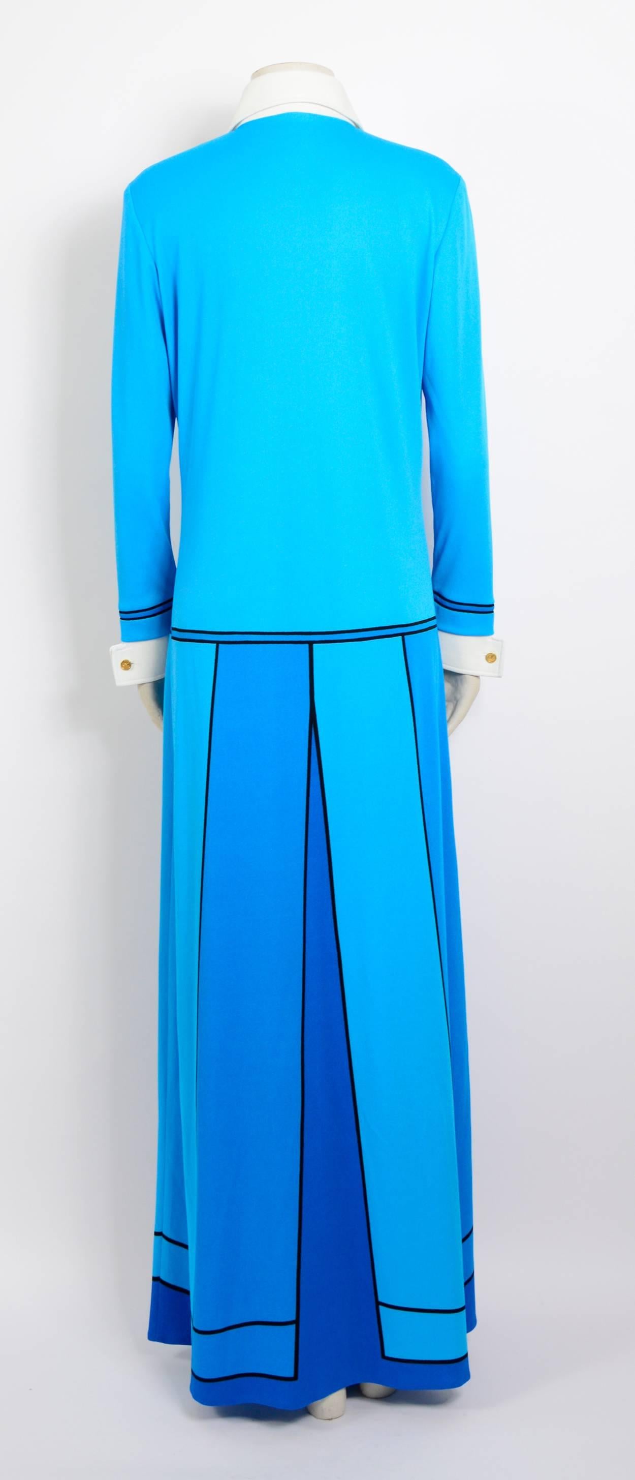 Roberta di Camerino vintage bleu trompe l'oeil jersey dress In Good Condition In Antwerp, BE